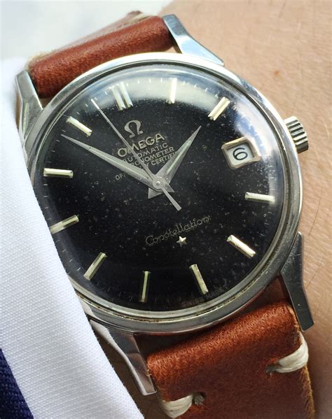 omega constellation mens black dial bracelet watch|vintage omega constellation watches 1960s.